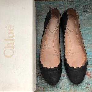 Chloe, Lauren Black Leather Scallop Flats